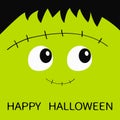 Happy Halloween. Frankenstein Zombie monster square face icon. Cute cartoon funny spooky baby character. Green head. Greeting card Royalty Free Stock Photo