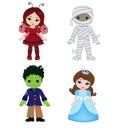 Happy Halloween. Funny little children in colorful costumes. Royalty Free Stock Photo