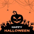 Happy halloween ghost night with pumpkin and zombie hand. Poster vector Royalty Free Stock Photo