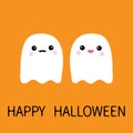 Happy Halloween. Ghost spirit family couple with lips, mustaches. Scary white ghosts family. Cute cartoon character. Boo spooky fa