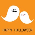 Happy Halloween. Ghost spirit family set with lips, mustaches. Scary white ghosts family. Cute cartoon character. Smiling spooky f Royalty Free Stock Photo