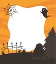 Happy halloween, ghost tombstone fence web tree night trick or treat party banner