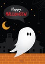 Happy halloween, ghost in town at night illustration Royalty Free Stock Photo