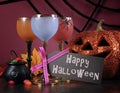 Happy Halloween ghoulish party cocktail drinks with greeting text