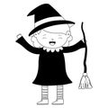 Happy halloween, girl witch costume cartoon character isolated design icon line style Royalty Free Stock Photo