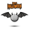 Happy Halloween. Golf ball with horns and wings Royalty Free Stock Photo