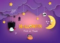Happy Halloween, good night and sweet dream greeting card, paper cut hanging style, cute kid cartoon invitation poster vector