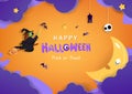 Happy Halloween good night, witch cartoon, bedtime dreaming concept greeting card, invitation poster vector background