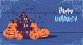 Happy Halloween Gothic Castle With Ghosts And Pumpkins