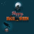 Happy Halloween, graphic background with castle silhouette in the full moon light Royalty Free Stock Photo