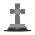 Happy halloween, gravestone cross cemetery trick or treat party celebration flat icon