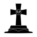 Happy Halloween, Gravestone Cross Cemetery Trick Or Treat Party Celebration Silhouette Icon