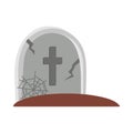 Happy Halloween, Gravestone Cross Cobweb In Ground Trick Or Treat Party Celebration Flat Icon Design