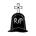 Happy halloween, gravestone cross in ground trick or treat party celebration silhouette icon