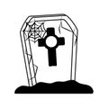 Happy halloween, gravestone ground trick or treat celebration line icon style