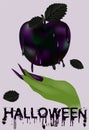 Happy halloween greeting background. Poisoned apple and witch