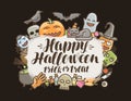 Happy Halloween, greeting card or banner. Holiday symbol. Cartoon vector illustration Royalty Free Stock Photo