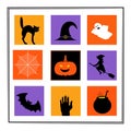 Happy Halloween greeting card or banner temlate. Silhouettes icons Vector illustration set. Royalty Free Stock Photo