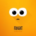 Happy Halloween greeting card with big eyes and fright emotion on orange background. Flat design. Vector