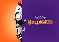 Happy Halloween greeting card, celebrate invitation poster, festive party holiday, cartoon characters vector illustration Royalty Free Stock Photo