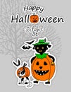 Happy Halloween. A greeting card. Cute Cartoon characters. Funny little children in colorful costumes Royalty Free Stock Photo