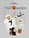 Happy Halloween. A greeting card. Cute Cartoon characters. Funny little children in colorful costumes Royalty Free Stock Photo