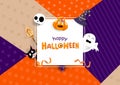 Happy Halloween greeting card, decoration frame festival party celebrate holiday poster, flat design invitation vector Royalty Free Stock Photo