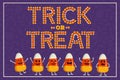 Happy Halloween greeting card, poster. Trick or treat background. Candy corn character collection. Cute kids wallpaper Royalty Free Stock Photo