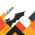 Happy halloween greeting card with scary smiling bat