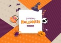 Happy Halloween greeting card, square frame festival party celebrate holiday poster, cartoon character flat design invitation Royalty Free Stock Photo