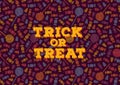 Happy Halloween greeting card. Trick or treat concept poster. Traditional holiday sweets pattern. Kids backdrop template Royalty Free Stock Photo