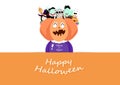 Happy Halloween greeting card, trick or treat, festival cute cartoon, big head pumpkin with friends, invitation background vector Royalty Free Stock Photo