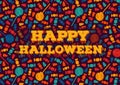 Happy Halloween greeting card. Trick or treat poster. Traditional holiday sweets pattern. Kids background Royalty Free Stock Photo