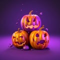 Happy Halloween. Group of 3D illustration glowing Jack O Lantern pumpkin on treat or trick fantasy fun party celebration Royalty Free Stock Photo