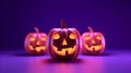 Happy Halloween. Group of 3D illustration glowing Jack O Lantern pumpkin on treat or trick fantasy fun party celebration Royalty Free Stock Photo