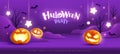 Happy Halloween. Group of 3D illustration glowing pumpkin on treat or trick fantasy fun party celebration purple background design Royalty Free Stock Photo