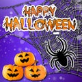 Happy Halloween. glowing pumpkin on treat or trick fantasy fun party celebration purple background design Royalty Free Stock Photo