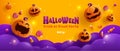 Happy Halloween. Group of 3D illustration pumpkin on treat or trick fun party celebration background design Royalty Free Stock Photo