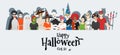 Happy Halloween , group of teens in Halloween costume concept standing together on white background Royalty Free Stock Photo