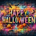 Happy Halloween grunge bricks wall, fantastical splash style Royalty Free Stock Photo