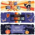 Happy Halloween grungy retro horizontal banners