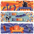 Happy Halloween grungy retro horizontal banners