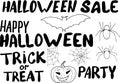 Happy halloween hand drawing message with elements for design - bat, pumpkin, spider and cobweb. vector doodle Royalty Free Stock Photo