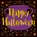 Happy Halloween, hand drawn lettering on pumpkin. Text banner or background, hand drawn vector illustration Royalty Free Stock Photo