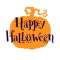 Happy Halloween, hand drawn lettering on pumpkin. Text banner or background for Happy Halloween, hand drawn vector illustration Royalty Free Stock Photo
