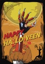 Happy Halloween hand robot killer vector background