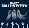 Happy Halloween Hands and Ghosts Poster Vector