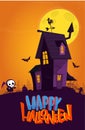 Happy halloween haunted house cartoon illustration. Vector horror scary mansion on the night background with moon. Party poster Royalty Free Stock Photo