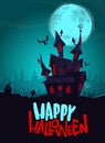 Happy halloween haunted house cartoon illustration. Vector horror scary mansion on the night background with moon. Party poster Royalty Free Stock Photo