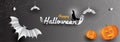 Happy Halloween header or banner design with paper cut pumpkin,